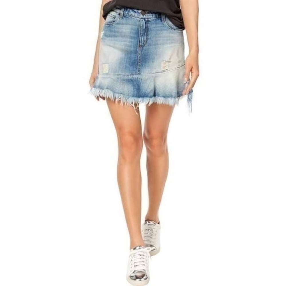 STS Blue | Distressed Ruffle Hem Denim Skirt